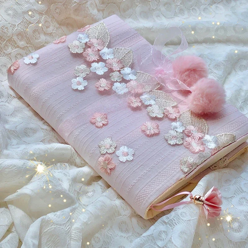 Sakura Embroidery Notebook Handmade Cloth Bookcase Girl Notepad A5 A6 Sketchbooks for Drawing Personal Diary Tassel Journals