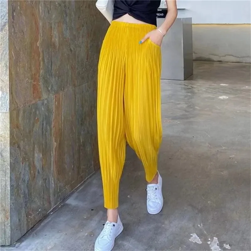 Women's Pants Fashion Pleated Pants Female Soft Versatile Casual Radish Pencil Pants Harem Pants Summer Thin Section Bloomers