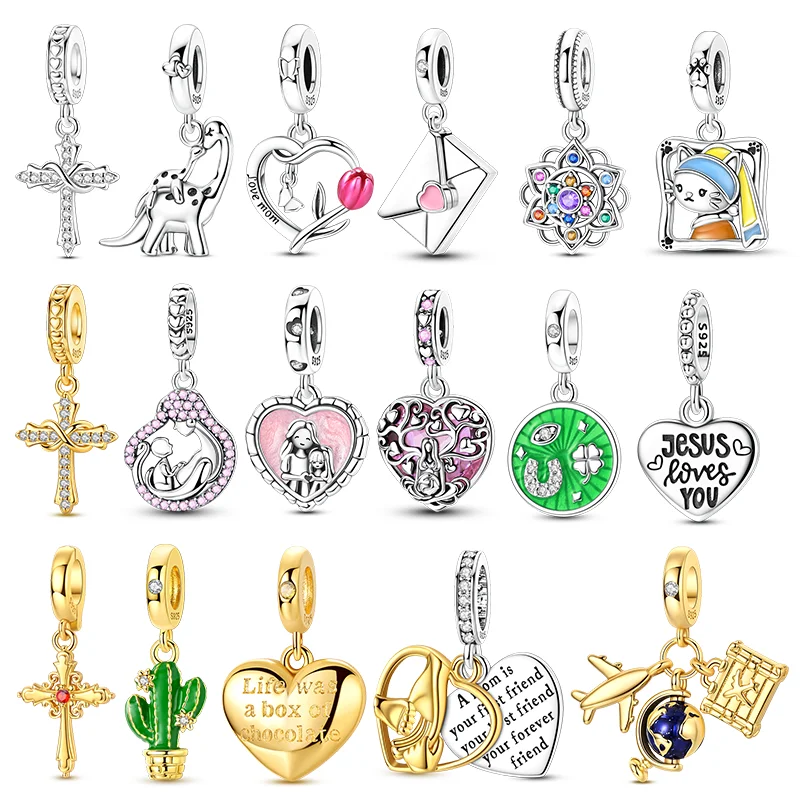 

Подвески-шармы из стерлингового серебра 925 пробы: динозавр, лотос, клевер, кактус, крест. Подходят для оригинальных браслетов. Женские украшения. Подарок для самостоятельного изготовления.