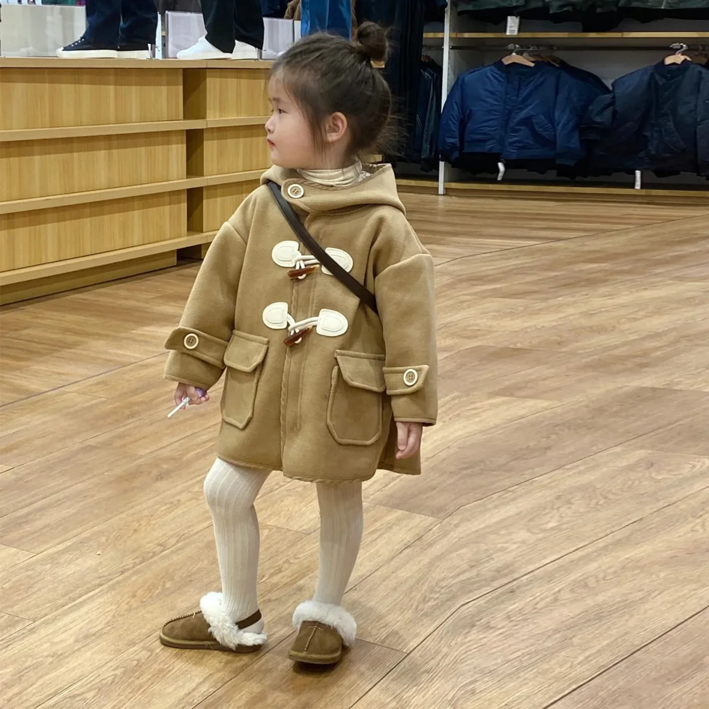

Girls' Thickened Woolen Jacket 2025 Autumn and Winter New Little Girl Fashionable Khaki Medium and Long Coat