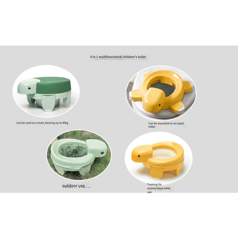 Toilet Latihan Bentuk Penyu 4 In 1 Potty Bayi Bangku Langkah Anak-anak Kursi Toilet Dewasa Toilet Perjalanan Luar Ruangan Kapasitas 90Kg