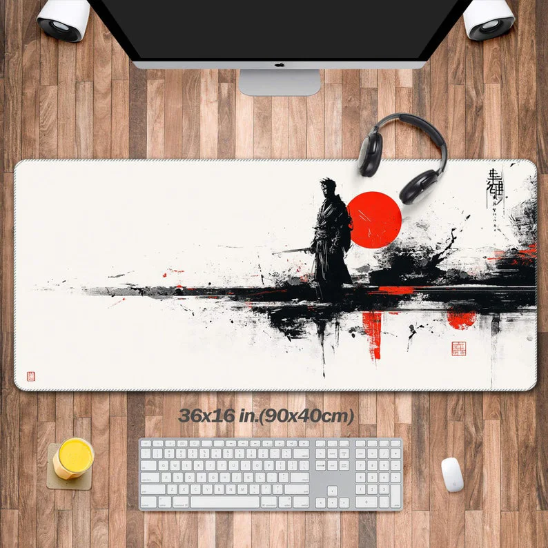 

XXL Japanese Samurai Table Mat, Japanese Viewing Mouse Pad, Aesthetic Anime Keyboard Computer Pad, Perfect Gift for Friends