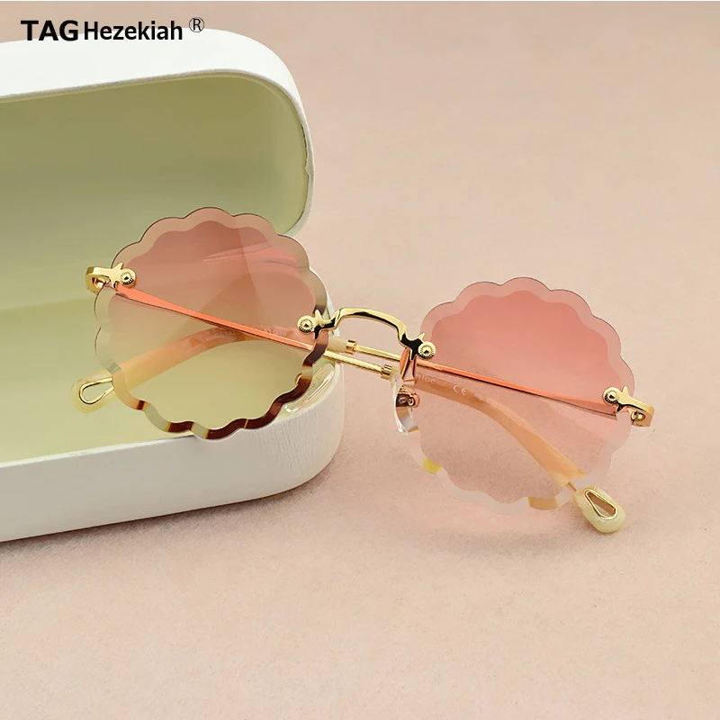 Round Sunglasses Women Flower Design Trendy Rimless titanium Luxury Brand Sun Glasses Shades for Women's Driving Eyewear UV400