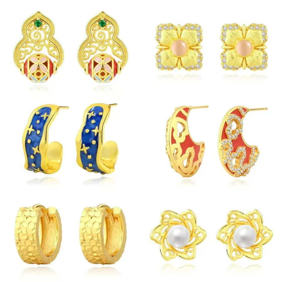 Retro French-style 925Silver Needle Cloisonne Earrings for Women Traditional Court Craftsmanship Trendy Flower Star Moon Jewelry