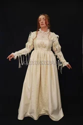 Renaissance Warm White Victorian Prom Dress Borgia Style Removable Sleeve Corset Lace Up Embroidered Beaded Pleated Tulle A-Line