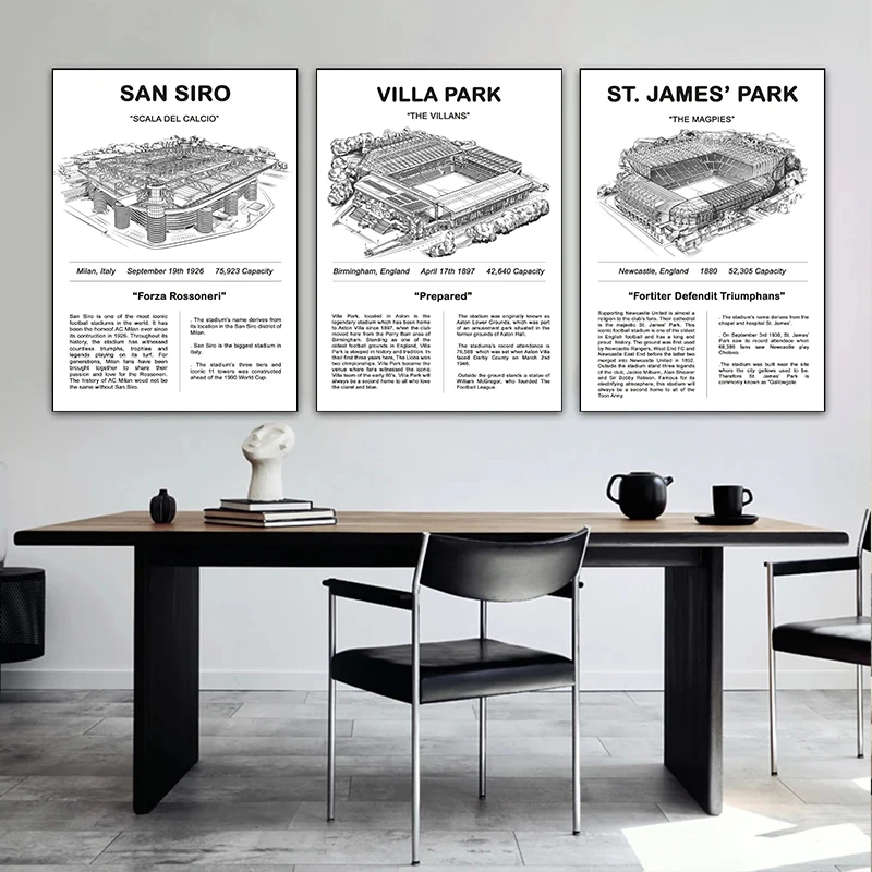 ملصقات ملعب كلاسيكية باللونين الأبيض والأسود، تعرض الهندسة المعمارية البسيطة، لوحة قماشية توضيحية، طباعة فنية لديكور المنزل #4