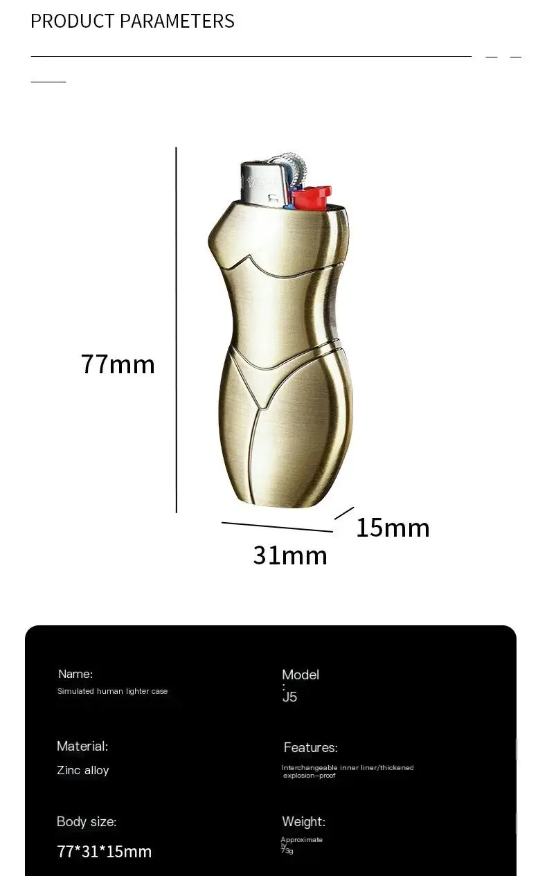 Creative Sexy Lady Case For BIC Lighter Mini J25 Metal Alloy High-Quality BIC J5 Decorative Shell Wholesale Silver Golden