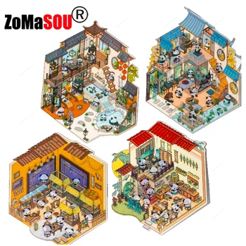 Sevimli Pandan Köyü 3D Peyzaj Çıkartmaları Çin Minyatür Sahne DIY Kabin Sahne El Hesabı Doğum Günü Hediyesi Çocuk Çocuk için