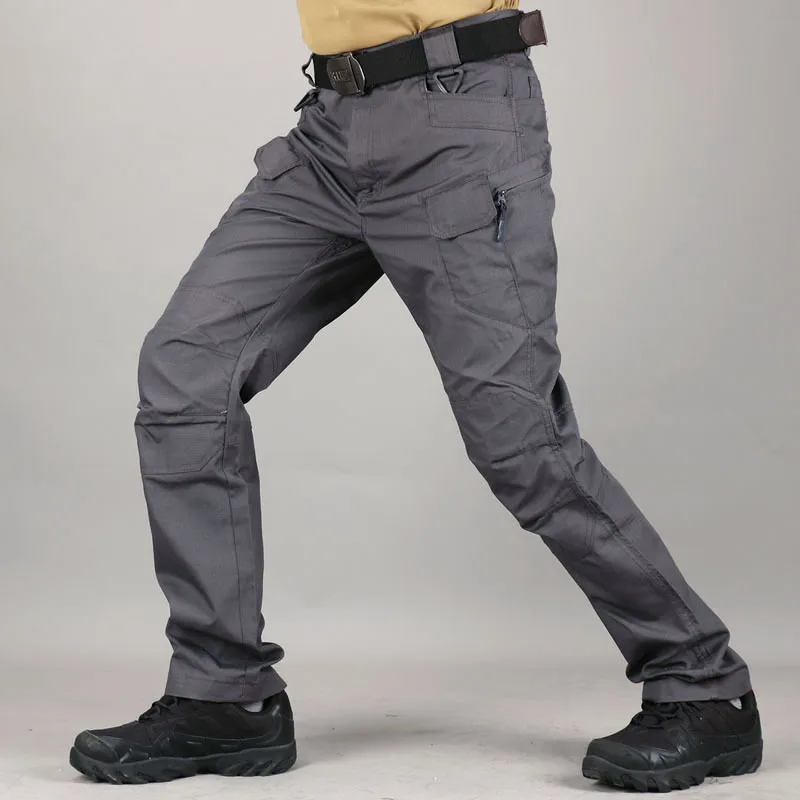 Men Ripstop Tactical Cargo Pants Multi Zipper Pockets Straight Wear Resistant Outdoor Hiking Hunting Combat Work Trousers Spring