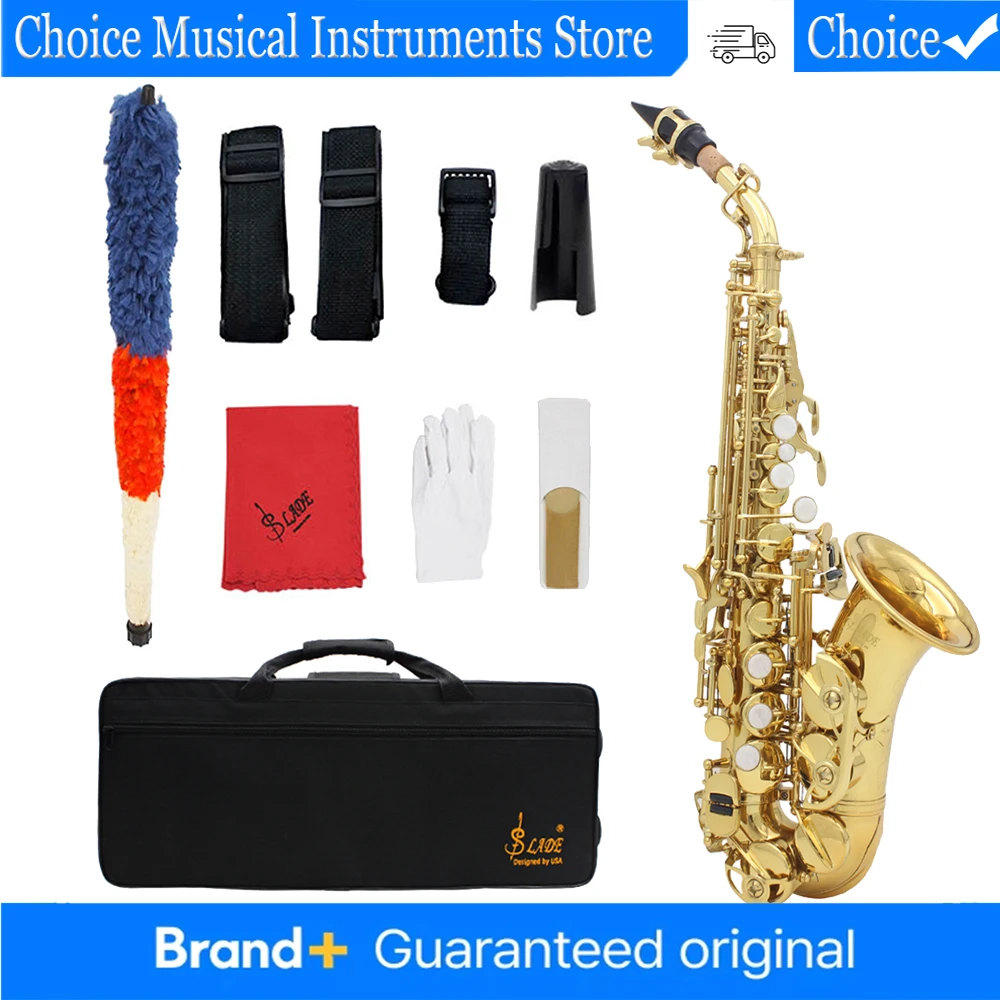 

SLADE B-Flat Soprano Saxophone Eb Gold Curved Brass Saxophone with Full Accessories for Students & Professionals