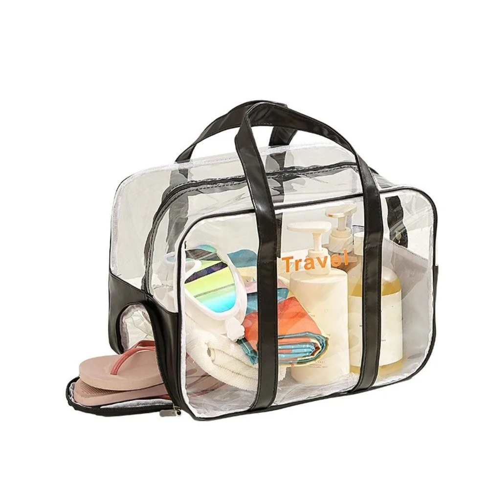 PVC Transparent Cosmetic Bag Large Capacity Lightweight Swimming Storage Bag Dry Wet Separation Wash Bag Fitness Training Bag