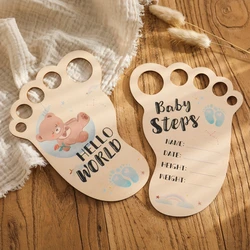 Baby Photography Prop Footprint wood Milestone Card Hello World puntelli per la celebrazione della crescita del neonato accessori per la fotografia