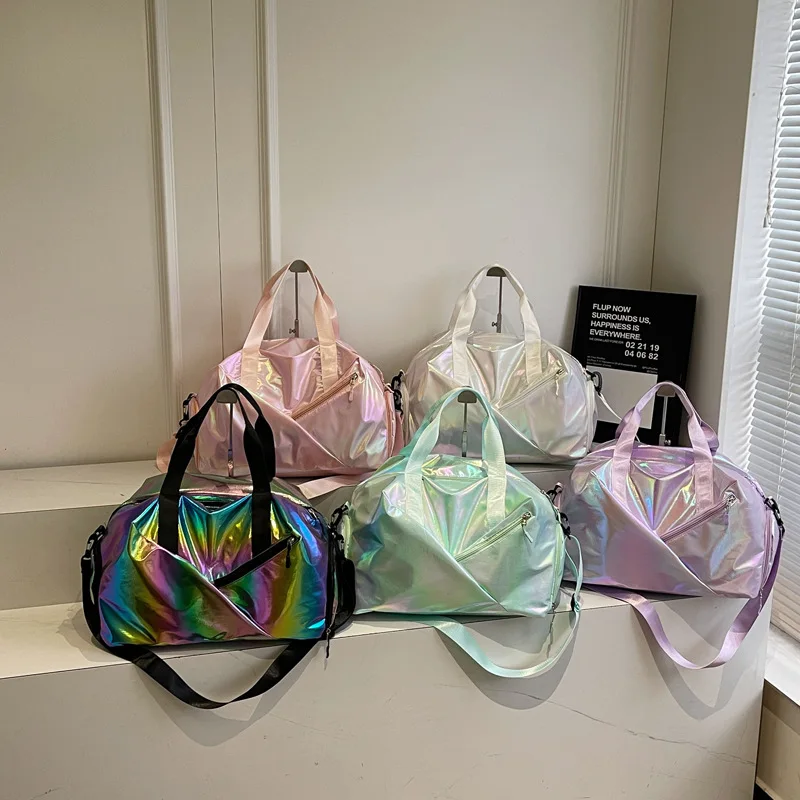 حقيبة يد لامعة حقيبة اللياقة البدنية الصالة الرياضية اليوغا حقائب التدريب النساء الرقص Crossbody حزمة مع جيب الأحذية سعة كبيرة السفر القماش الخشن #6