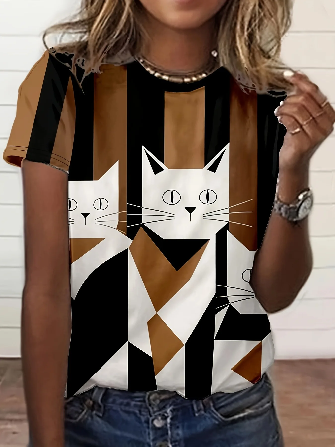 Summer Virgin Mary Cat Star 3D Print T-Shirts Women's Casual Short Sleeve T Shirt Streetwear Round Neck Tees Top Female Clothing