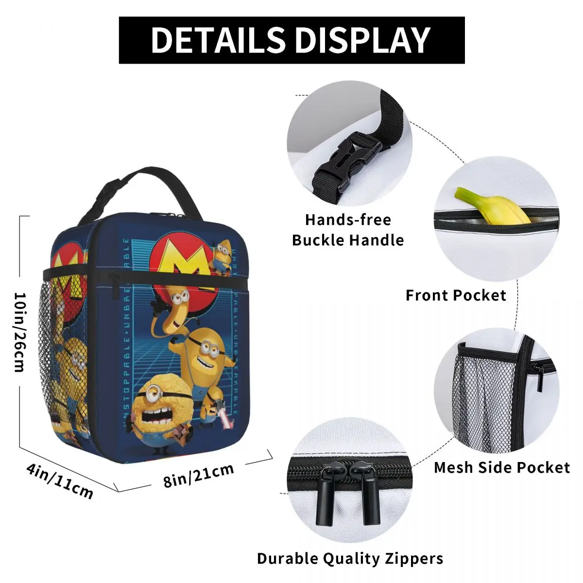 MEGA Minions Insulated Lunch Bags Leakproof Cartoon Meal Container Thermal Bag Tote Lunch Box School Outdoor Bento Pouch