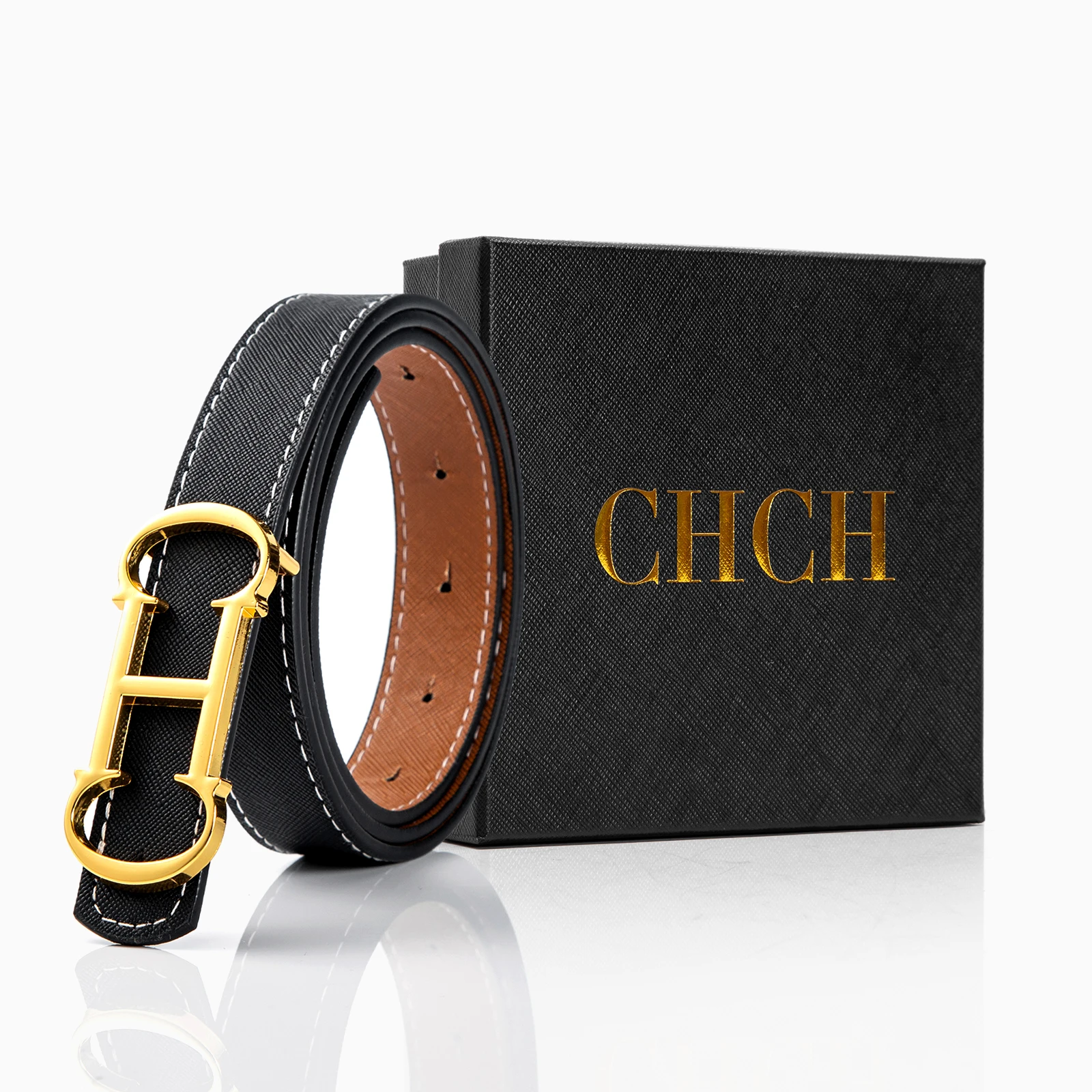 CHCH Double-sided Leather Belt women\'s Alloy New Luxury Design Fashion Jeans Decorative Women\'s Retro Decorative Belt