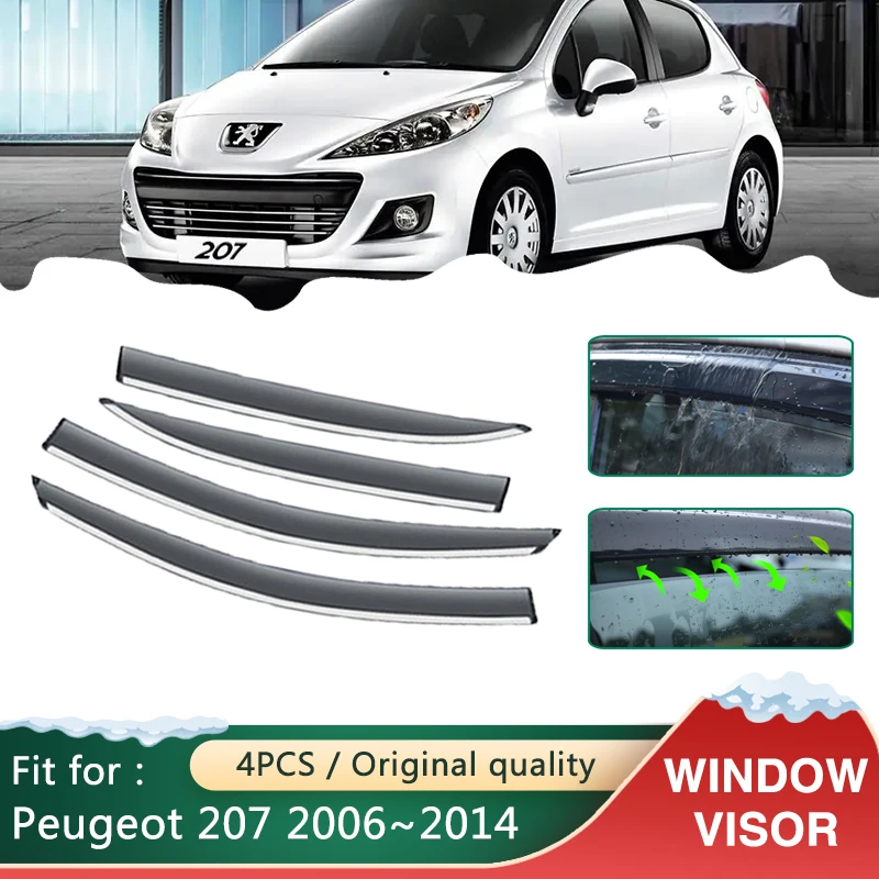 

4x автомобильные козырьки для Peugeot 207 2006 ~ 2014 2010, аксессуары, навесы, защита от солнца и дождя, козырьки, дефлектор на лобовое стекло