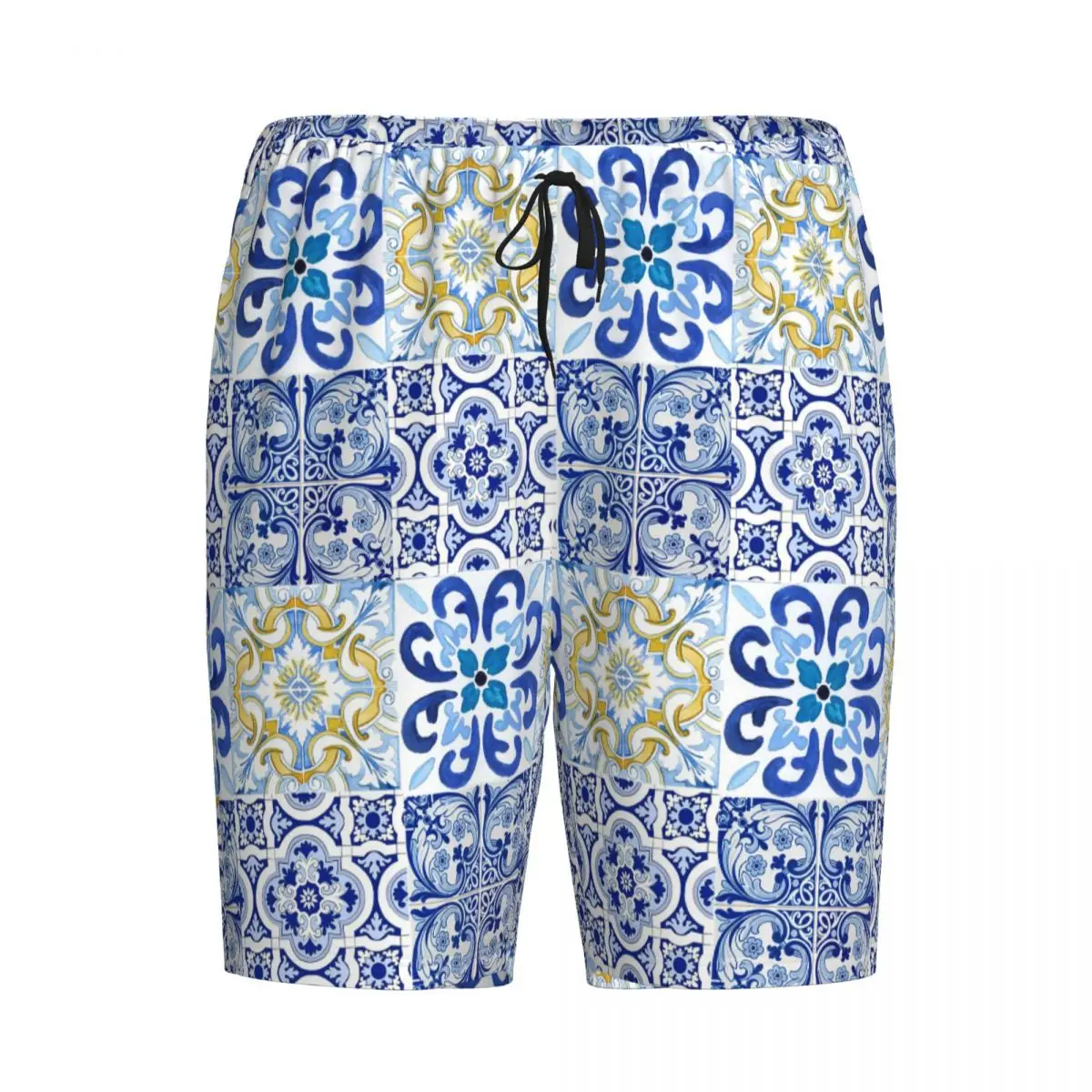 

Мужские шорты-пижамы с сицилийским мозаичным узором, в средиземноморском стиле, с лимонами, для сна и отдыха
