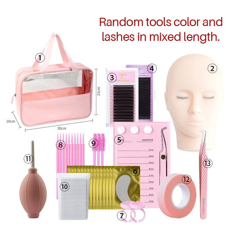 Songlashes Professional Eyelash Extension Kit Set for Beginner Practice Model Head Brush Tweezer Glue Ring Grafting Eyelash Kit