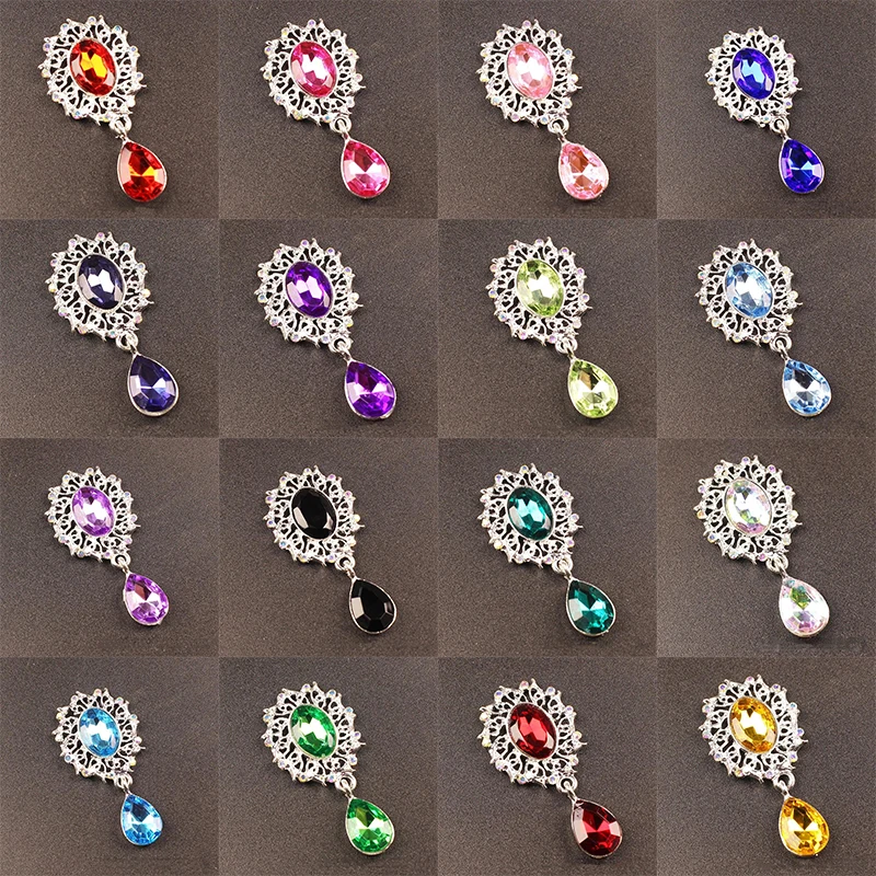 5Pcs Water Droplets Brooch Accessories Garment Decorative Sparkling Crystal Sewing Button Alloy Rhinestone Pendant