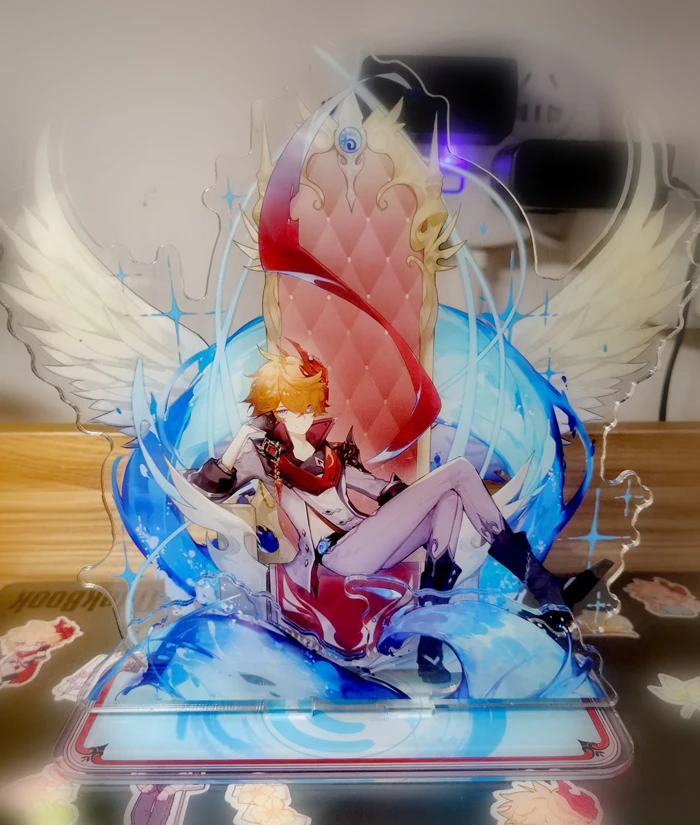 2022 Game Impact Original Tartaglia Acrylic Figure Stand Character Elements Effects Water Throne Angel Wings Keychain Cosplay