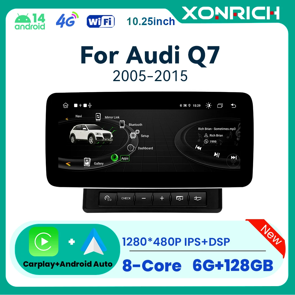 10,25 Zoll Drahtlose Carplay Android Auto Auto Multimedia Player Für Audi Q7 2005-2015 Autoradio Auto intelligente Audio 4G Wifi