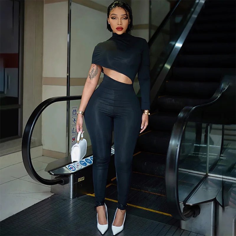 

Уличный комбинезон с высокой талией, брюки, женские осенне-зимние свободные брюки, однотонное асимметричное боди до середины икры