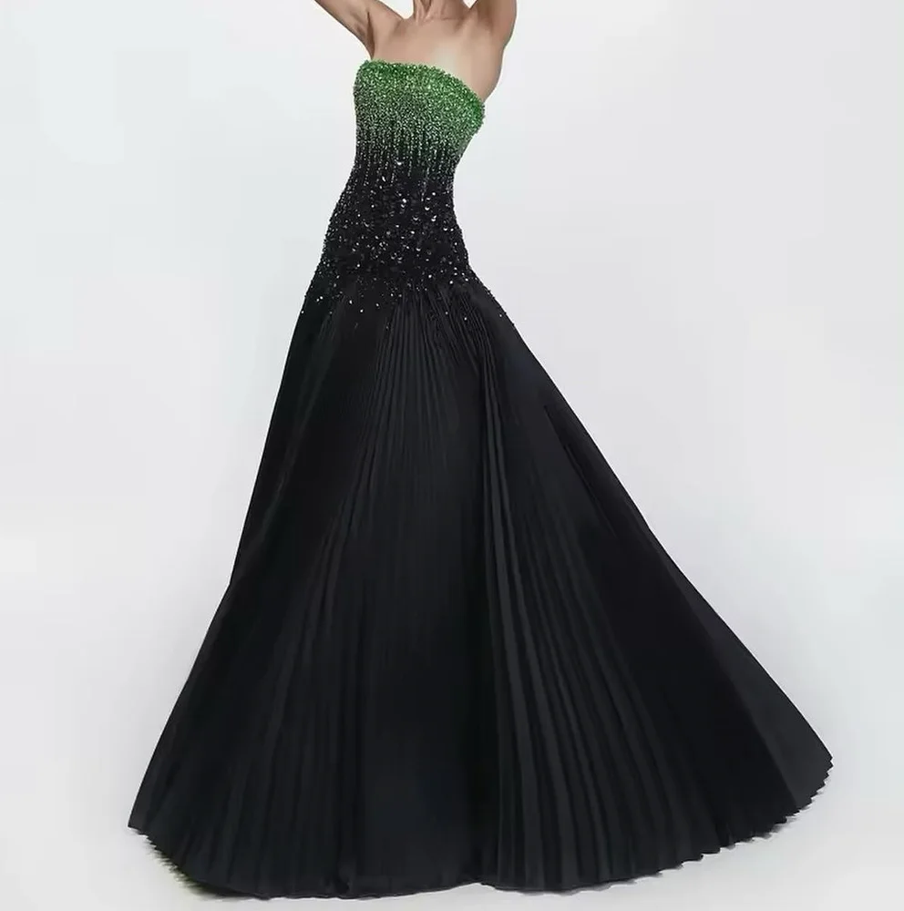 

Customized Luxury Jersey Crystal Evening Dress High Quality Strapless Sleeveless Special Occasion Gowns Saudi Arabia 2025