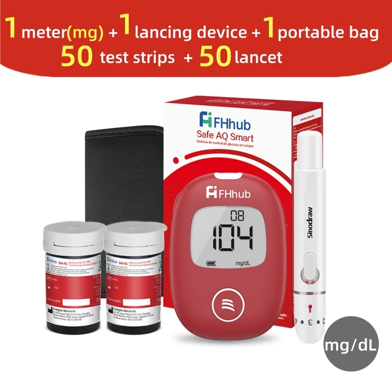 FHhub Safe AQ slimme bloedglucosemeter met teststrips Lancetten Diabetes Bloedsuikermeter Glucometer 0,6 μL of alleen strip