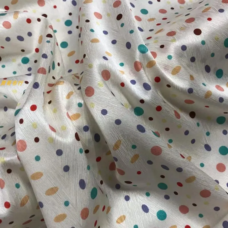 Beige 19 Momme Silk Herringbone Pattern Color Irregular Polka Dot Fabric Slightly Elastic Cool Summer Clothing Customized Fabric