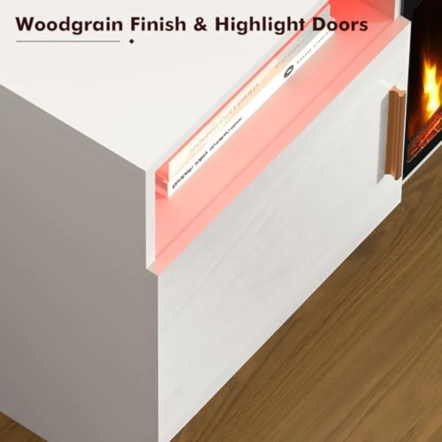 70 حامل تلفزيون مدفأة كهربائية لـ 80 تلفزيونًا مركز ترفيهي حديث مع 36 مدفأة كهربائية مدمجة وإضاءة LED عالية