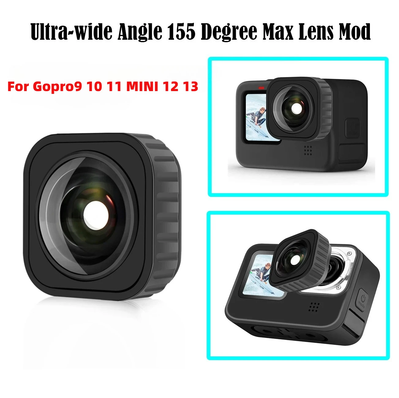 

For Go Pro 13 Max Lens Mod Fov 155° Wide Angle Lens Waterproof Anti-Shaking Lens For Gopro Hero 9 10 11 12 13 Black Accessories
