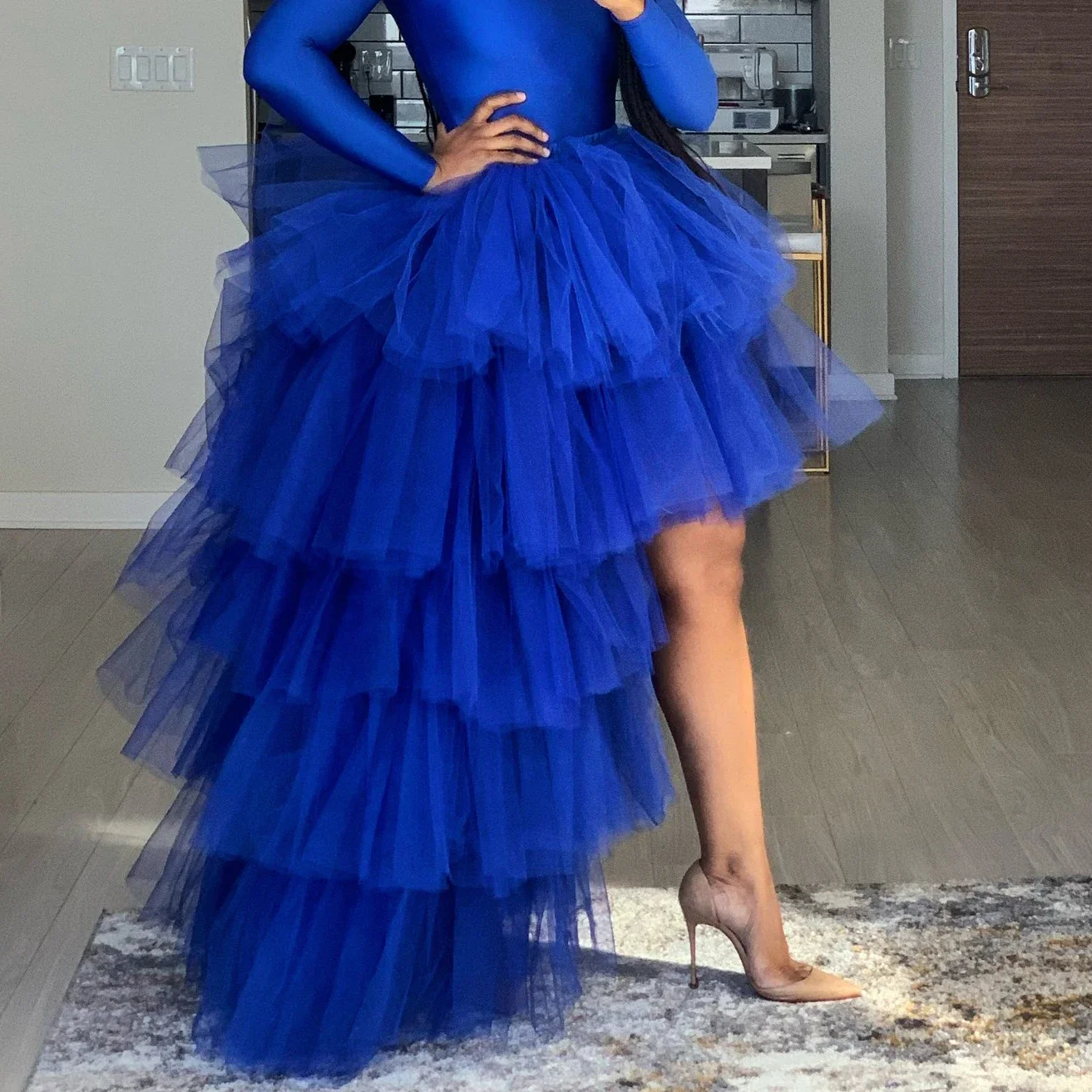 Mode Hallo Low Tiered Tüll Röcke Frauen Rüschen Extra Puffy Zipper Taille Lange Formale Party Röcke Angepasst Zug