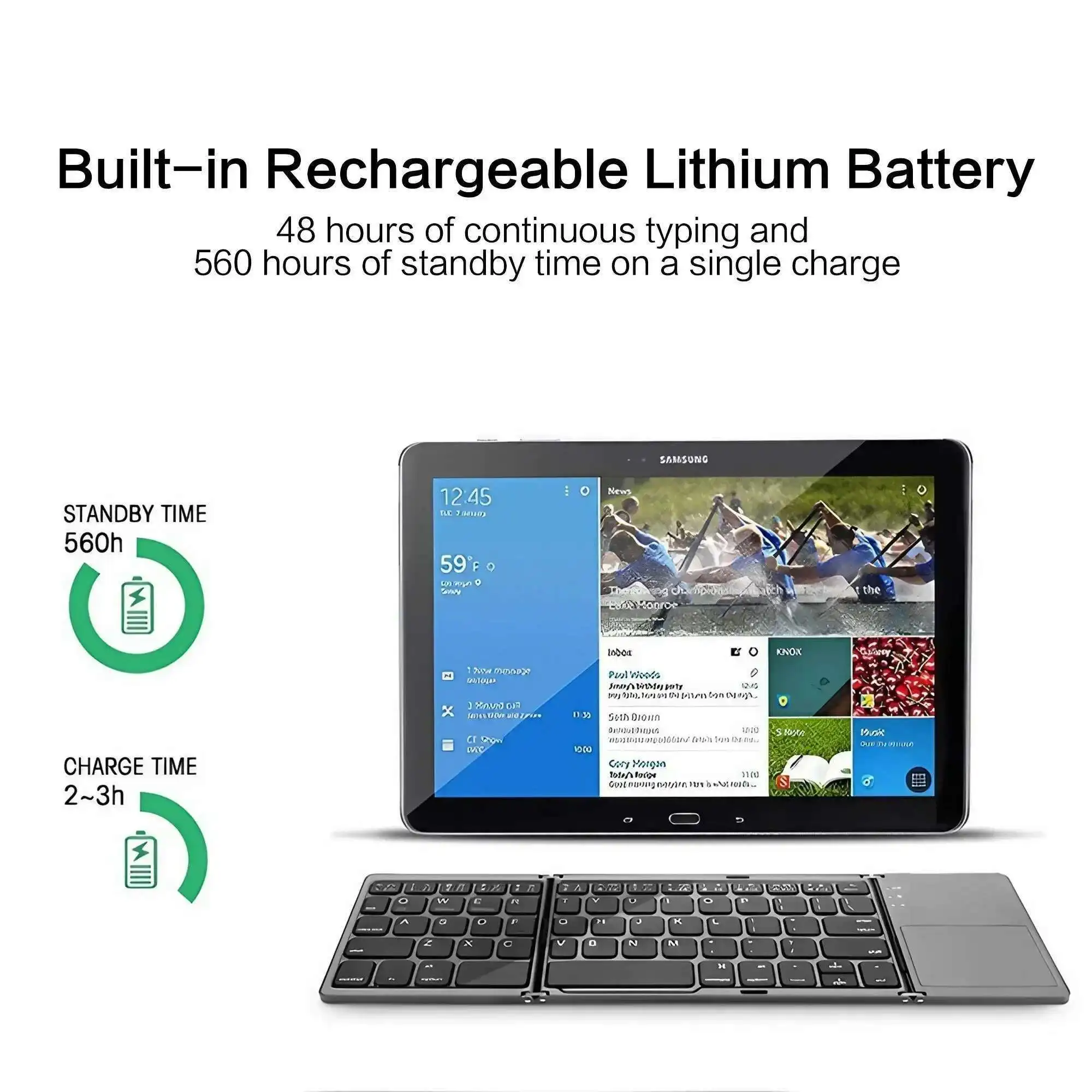Portable Three Fold Wireless Bluetooth Keyboard Ultra-thin With Touchpad Tablet Bluetooth Keyboard Compatible With Three Systems