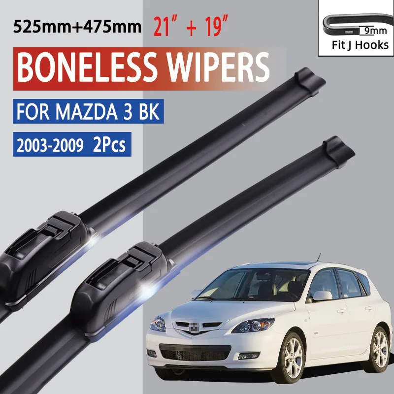 For Mazda 3 BK Hatchback 2003-2009 Car Windshield Wiper U-type Soft Rubber Frameless Bracketless Car Wipers 21