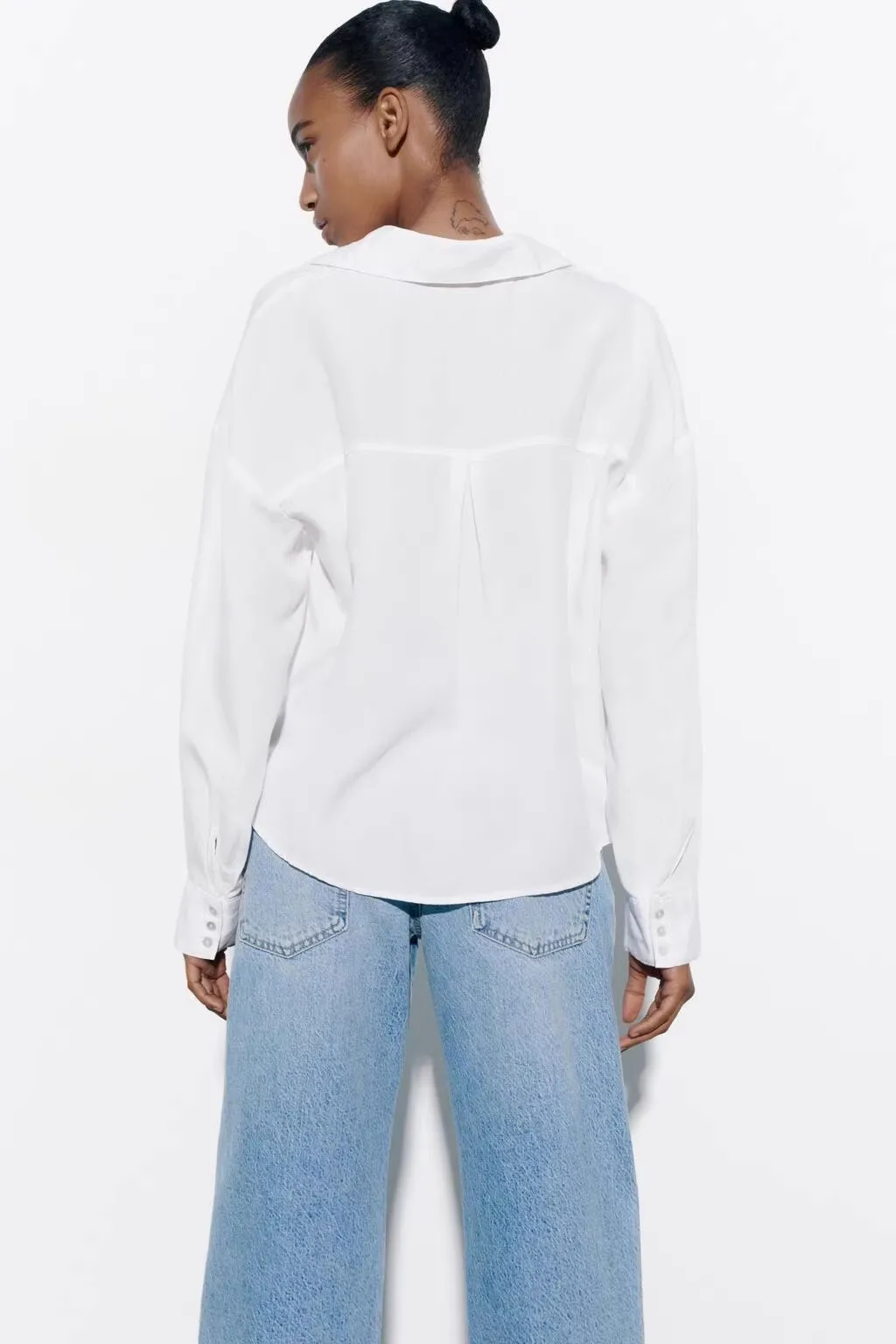 

Spring Summer New Women's Loose Long Sve Collared ort irt Top White Versatile Sle Loose Fit Long Sve Square Collar