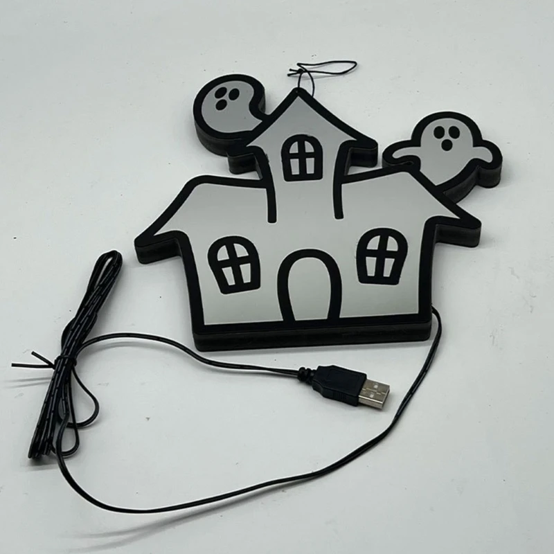 USB Powered Halloween Decor Light With Design, LED Tunnel Mirror Accent for Wall Window Door Display and Party
