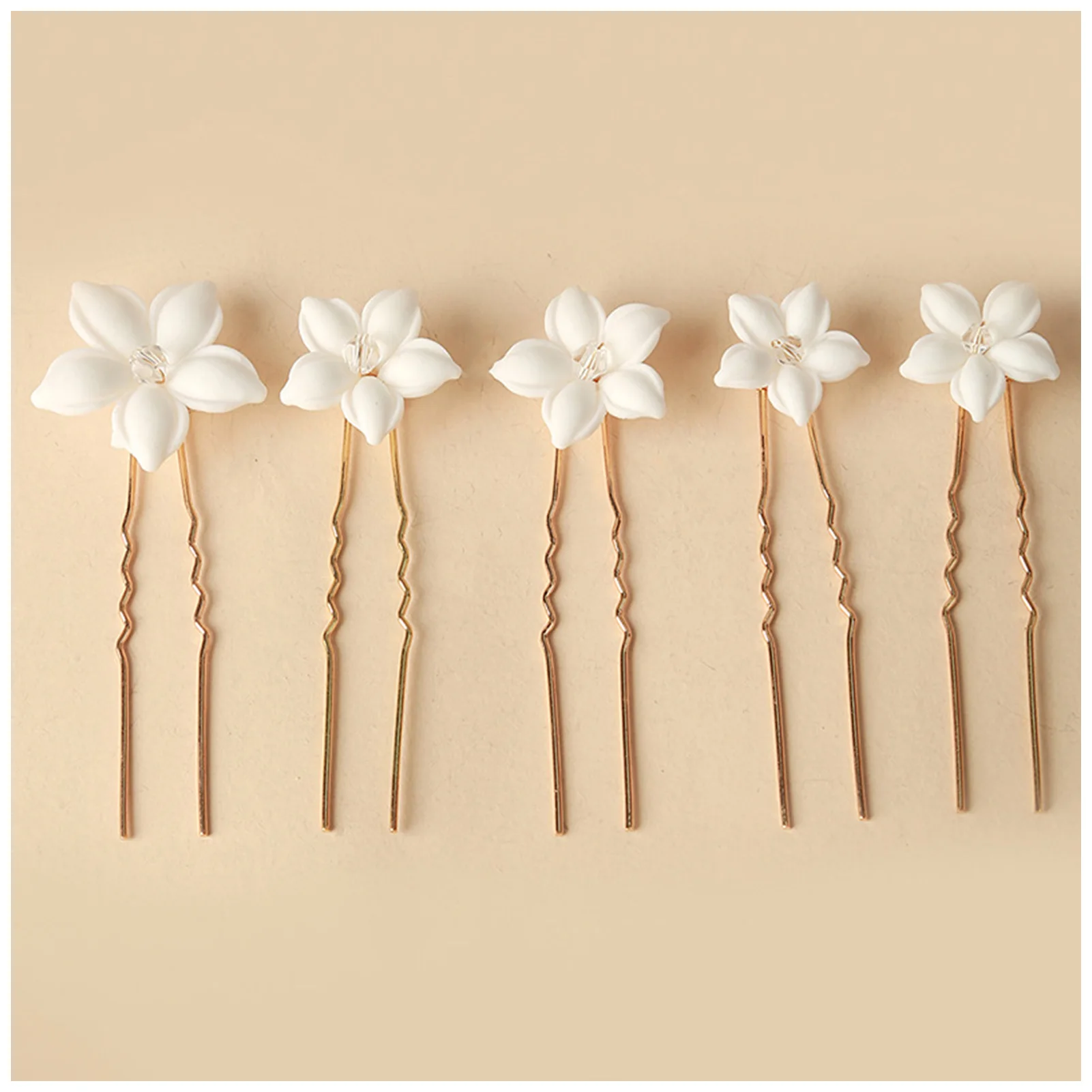 U Shaped Hair Sticks Hair Forks Set Wedding Bridal White Ceramic Flowers Updos Hair Pins for Bride Bridesmaids Flower Girls