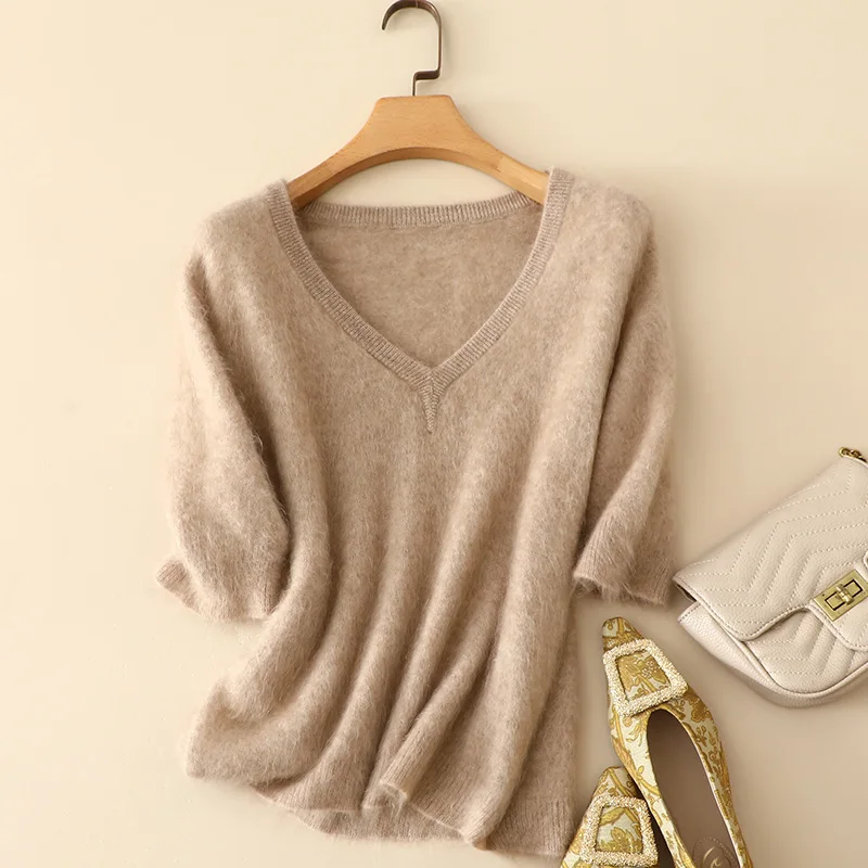 

masigoch europe new autumn winter chic knitwear luxury 100% brush cashmere v neck sweater