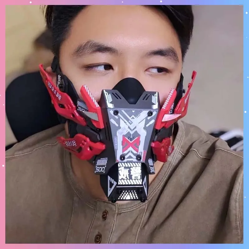 

Cyber Punk Mask Half Face Mechanical Mask Commander Tactical Functional Wind Cosplay Warrior With Lighting Halloween Party Props