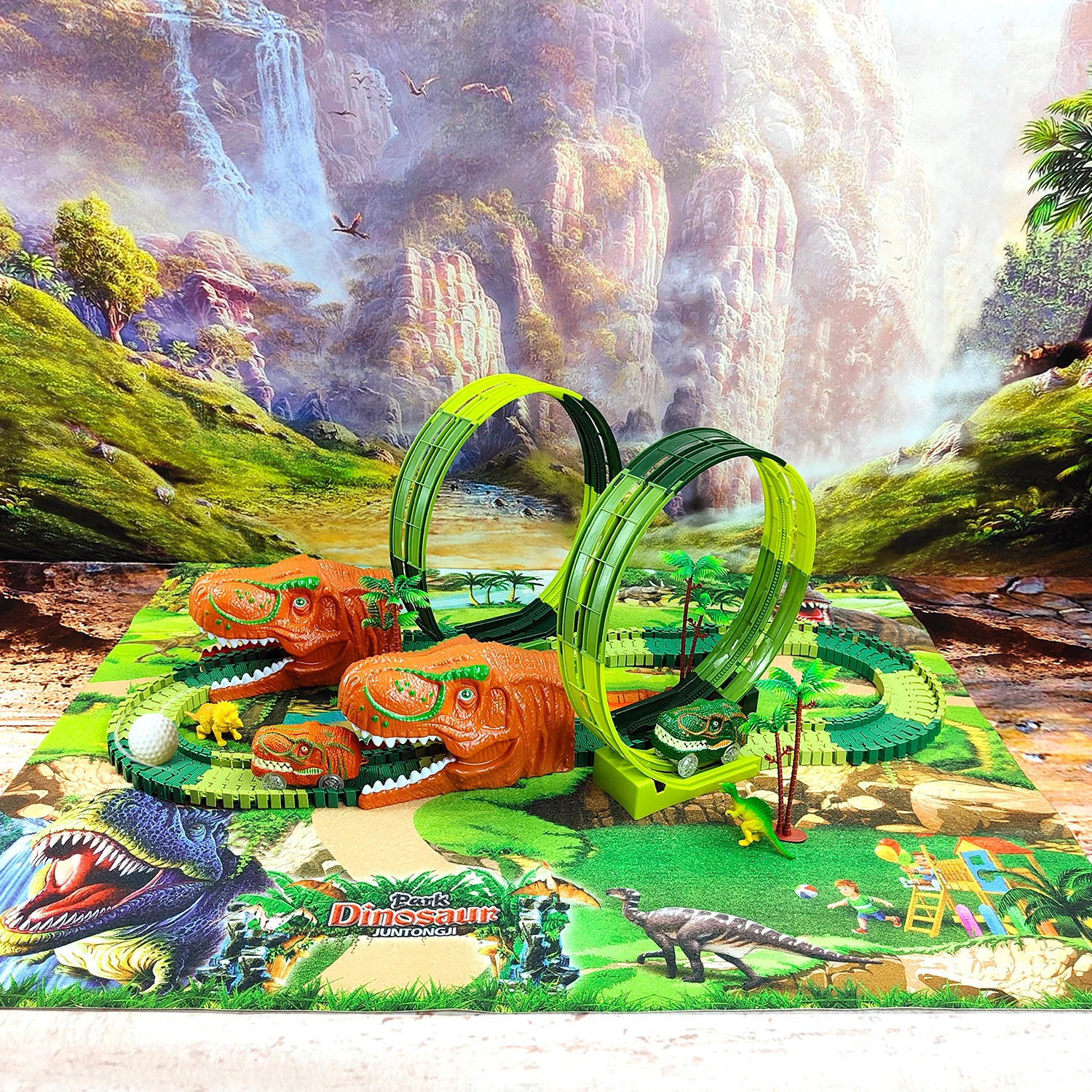 Racing Track Dinosaur Railway Toys Flexible Race Anti gravity orbit Electronic Flash Light Car Toys for Children Gifts