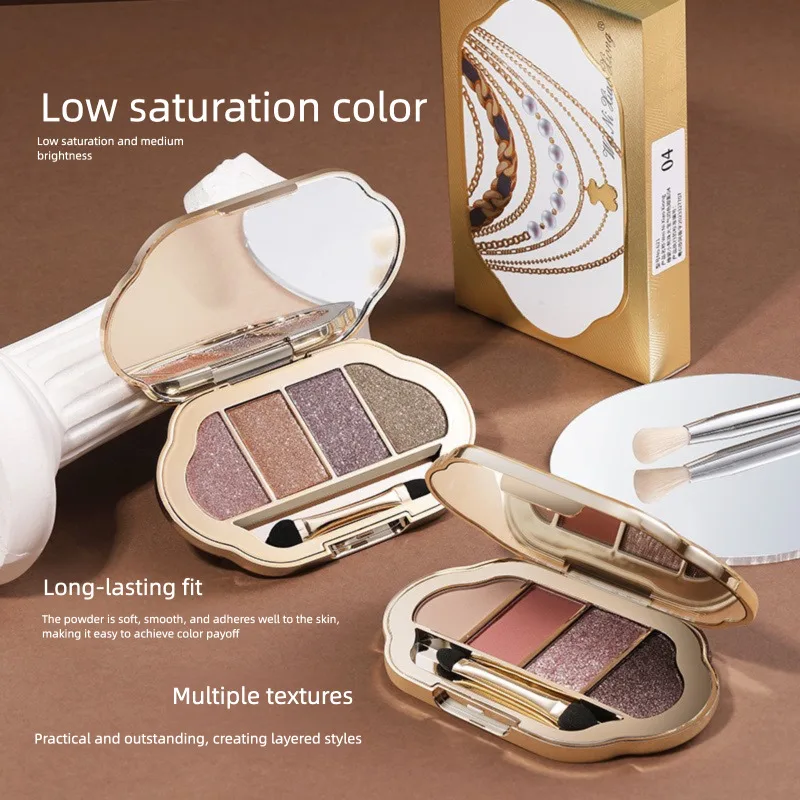 Palette di ombretti opachi con diamanti a quattro colori Little Bear Pearl, ombretto a 4 colori