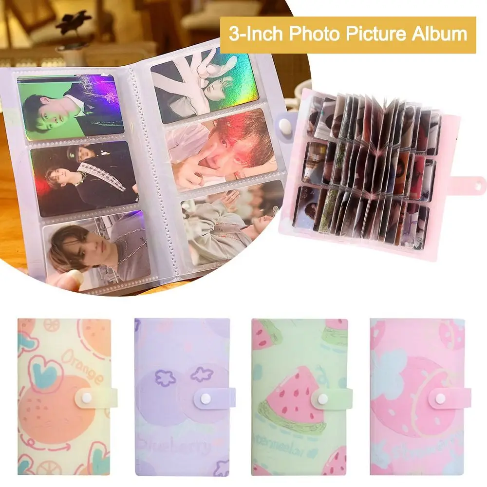 Card Case 3-Inch Photo Picture Albums Cute 120 Slots Postcard Card Album Fruits Card Display for Polaroid Photo Picture