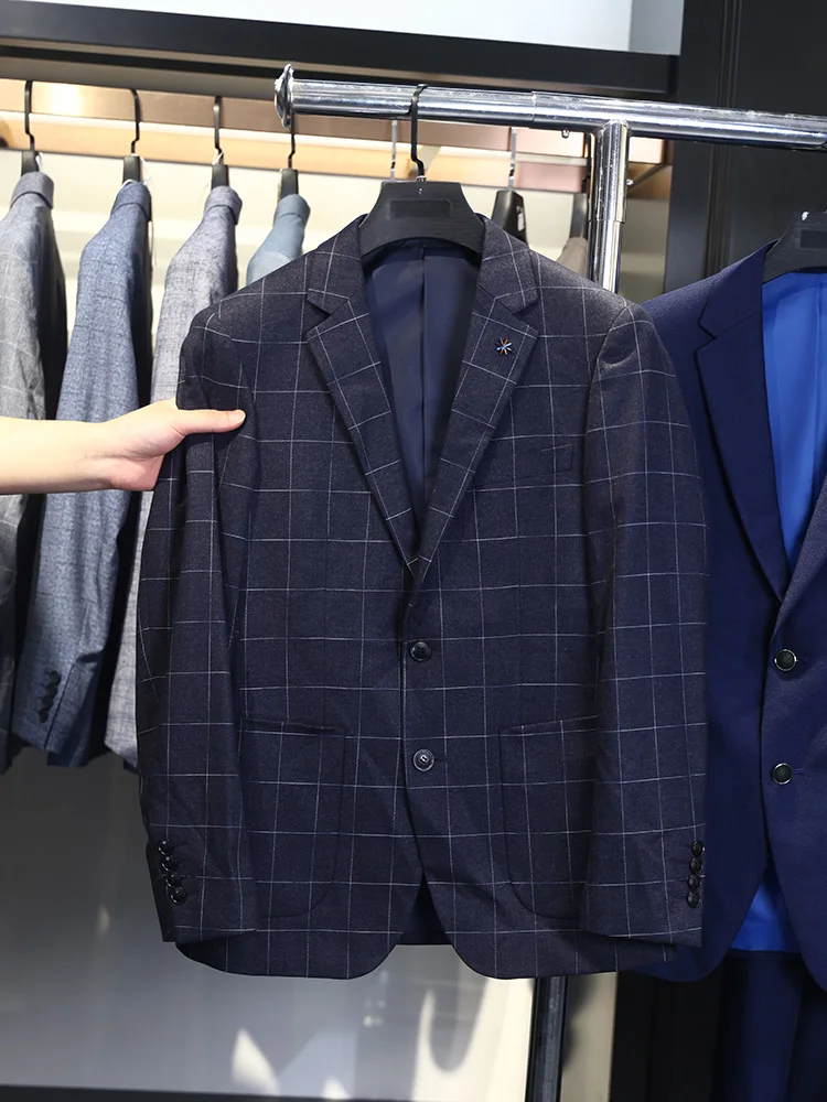 

Homesi Gentleman's Casual Cheered Single Buttoned Men's Suit Jaet Spring Autumn Busin Casual Stand Fit Long Sve