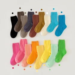 17 colori calzini Casual per bambini a coste ragazzi ragazze calzini da scuola per bambini calzini alla caviglia in cotone a righe per bambini 1-9Y