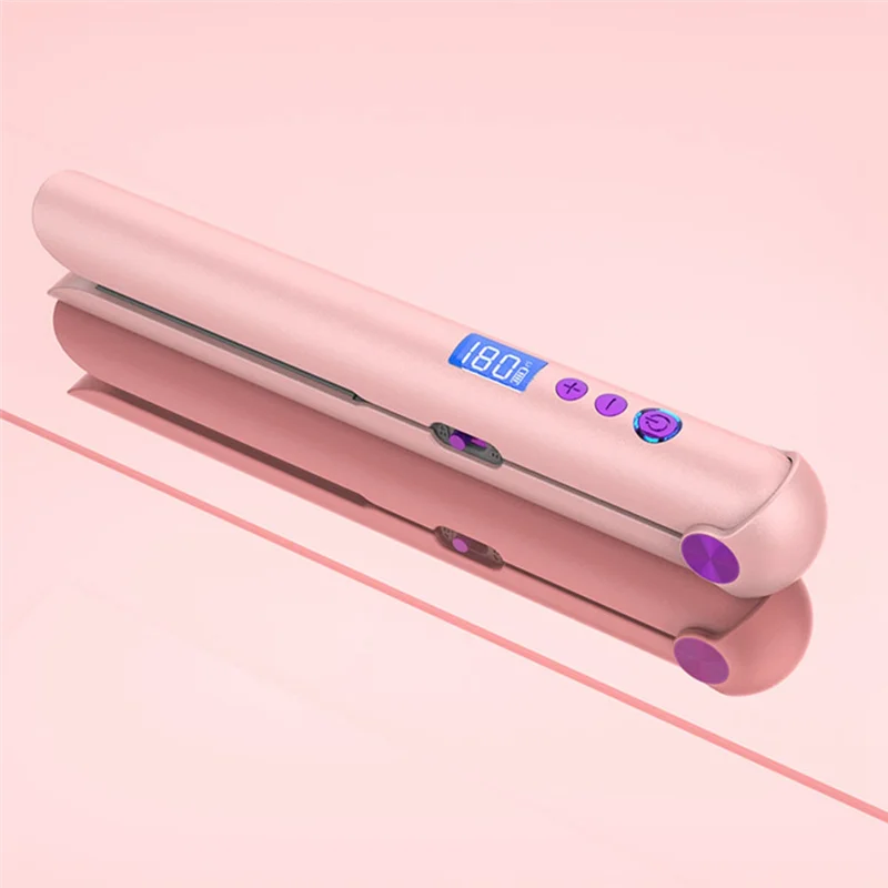 ABLU-ポータブル USB 充電式ヘアアイロンとカーラー、パワーバンク付きトラベルフラットヘアワンドワイヤレスストレート