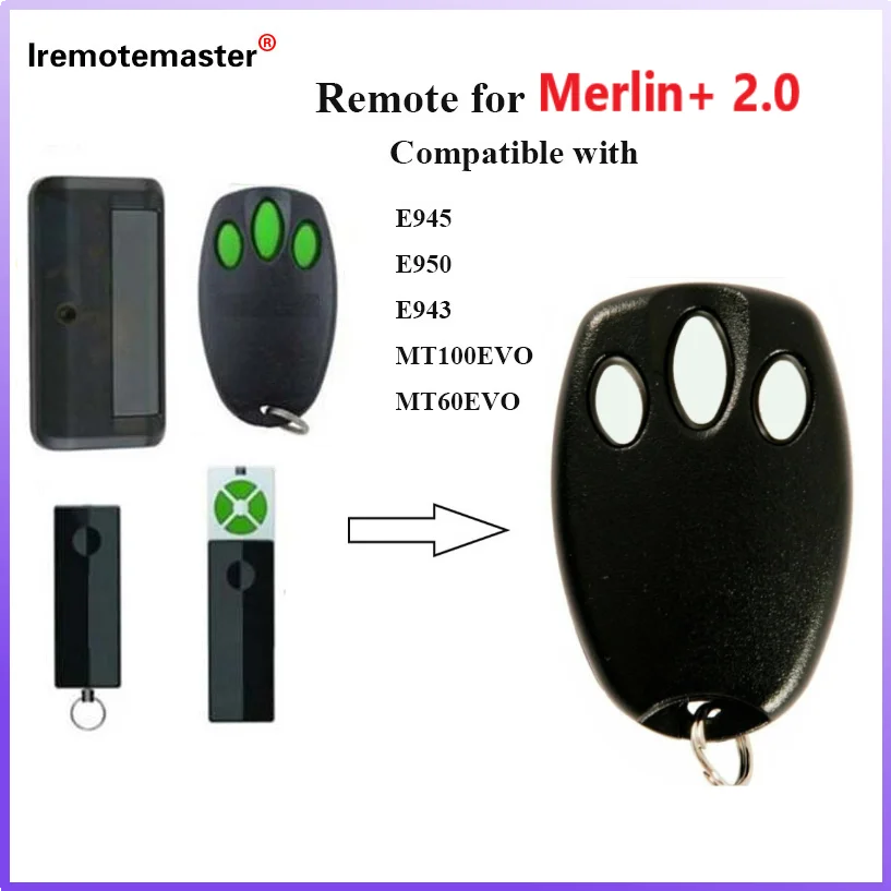 For MERLIN 2.0 Liftmaster E943 E945M E950M Remote Control Green Button Rolling Code 433.92MHZ Transmitter