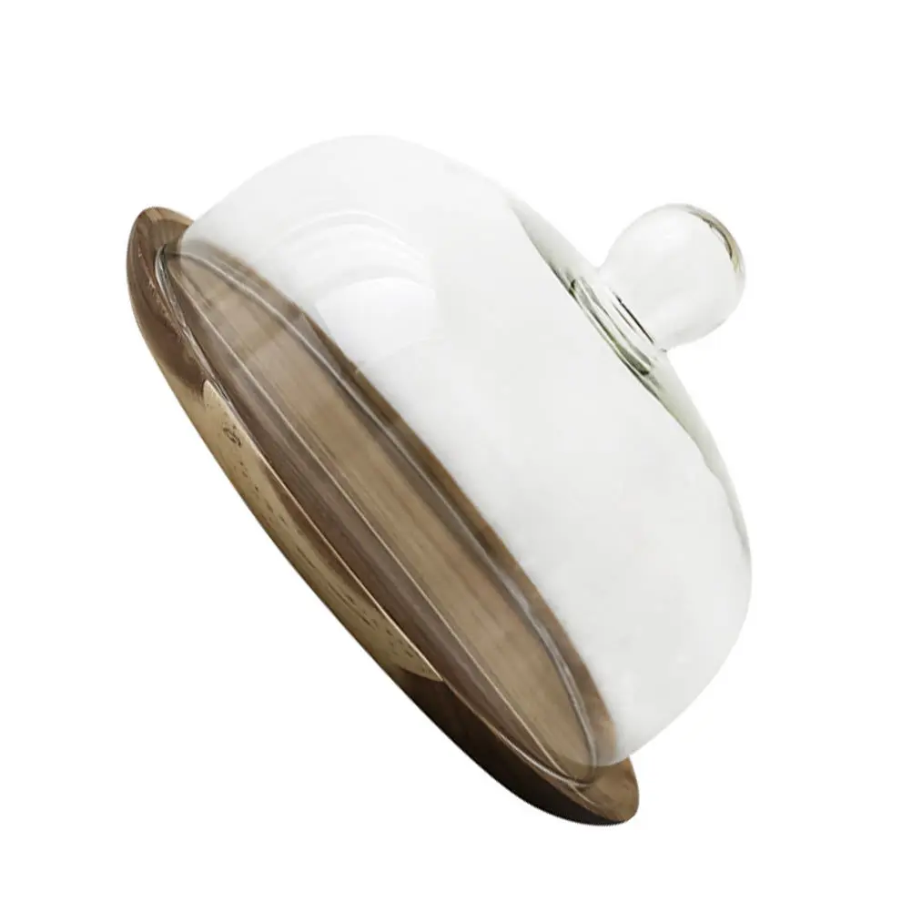 

1Set Wooden Dessert Plate Transparent Food Cover with Handle for Cake Vegetable Storage Kitchen Freshness Keeper Household