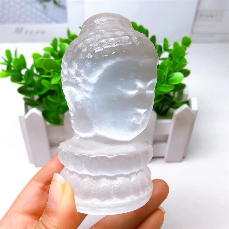 Natural Selenite Buddha Head Crystal Stone Carvings, Reiki Aesthetic Decorations, Home and Office, Christmas Gift