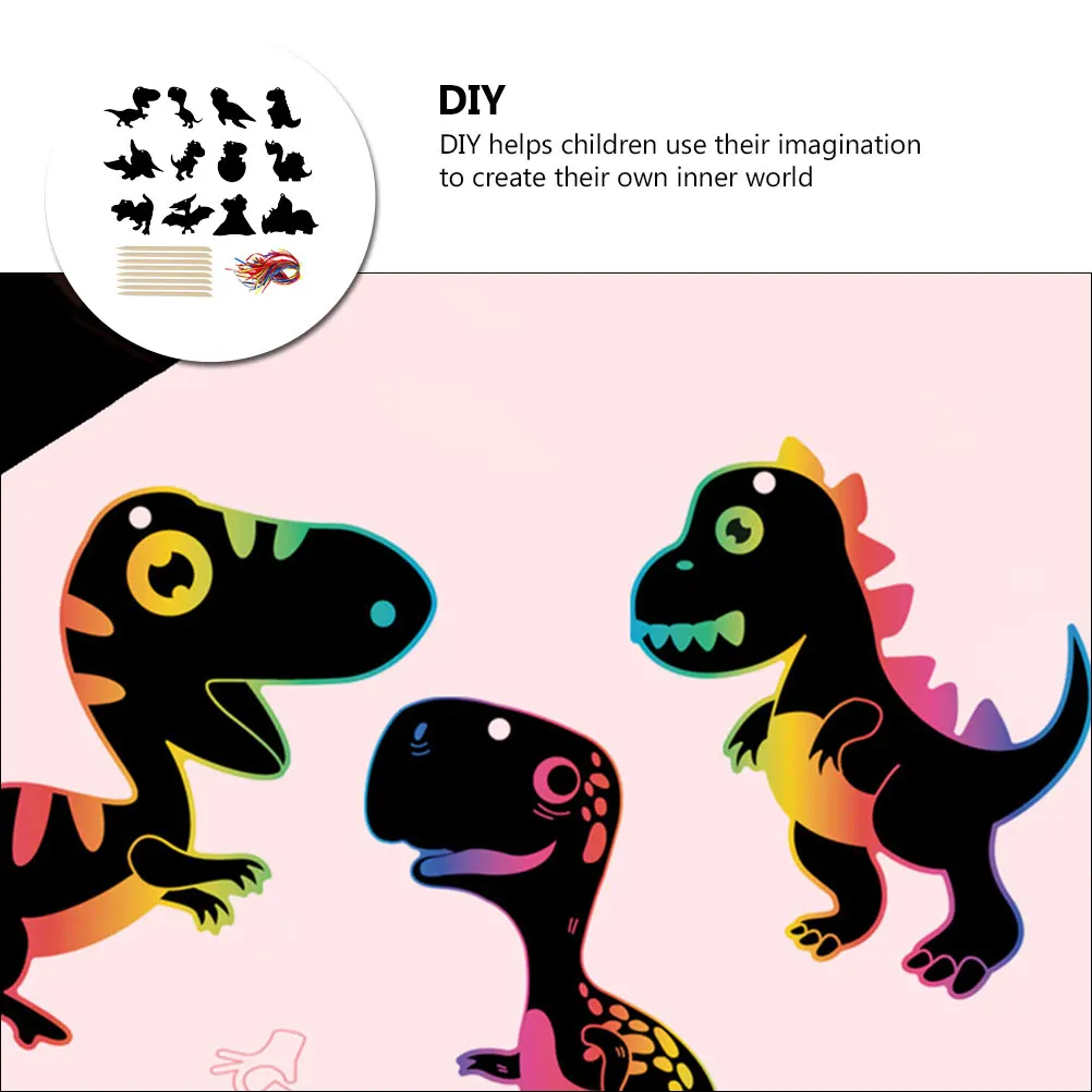 

1 set Dinosaur Scratch Paper Kit Diy Craft Activity Party Supply Kids Children Gift 6 Sheets Creative Art Fun Educational